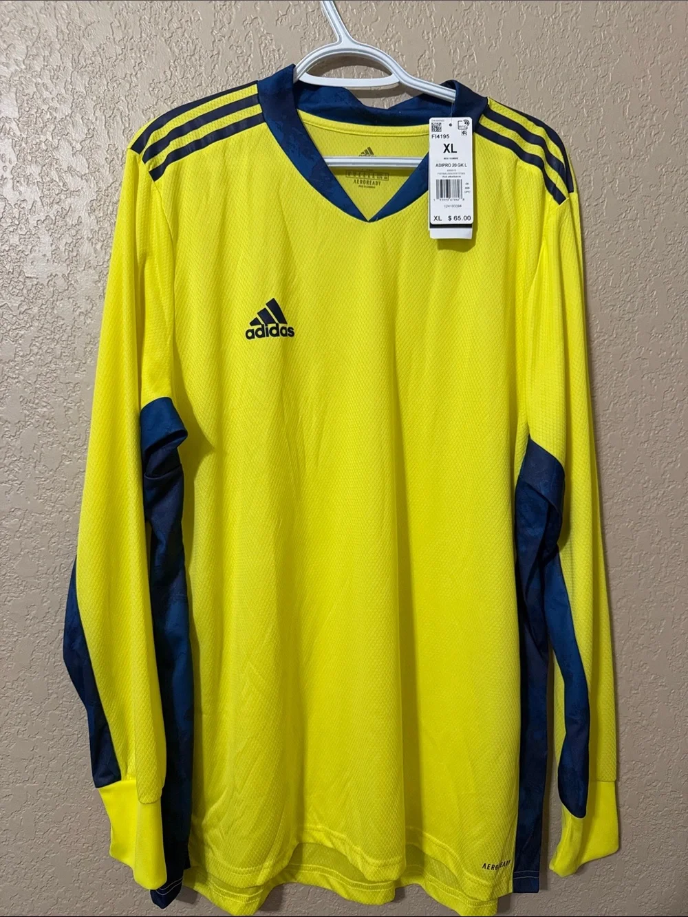adidas Men’s Yellow Long-Sleeve Soccer Jersey with Navy Accents